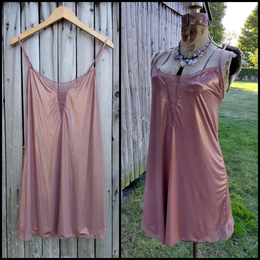 VS Victorias Secret Rose gold pink shimmering iridescent slip dress Womens S